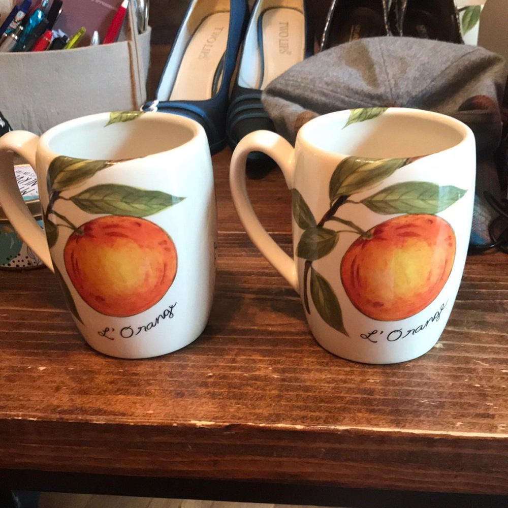Cream and Red Ceramic Mugs with Apple Design